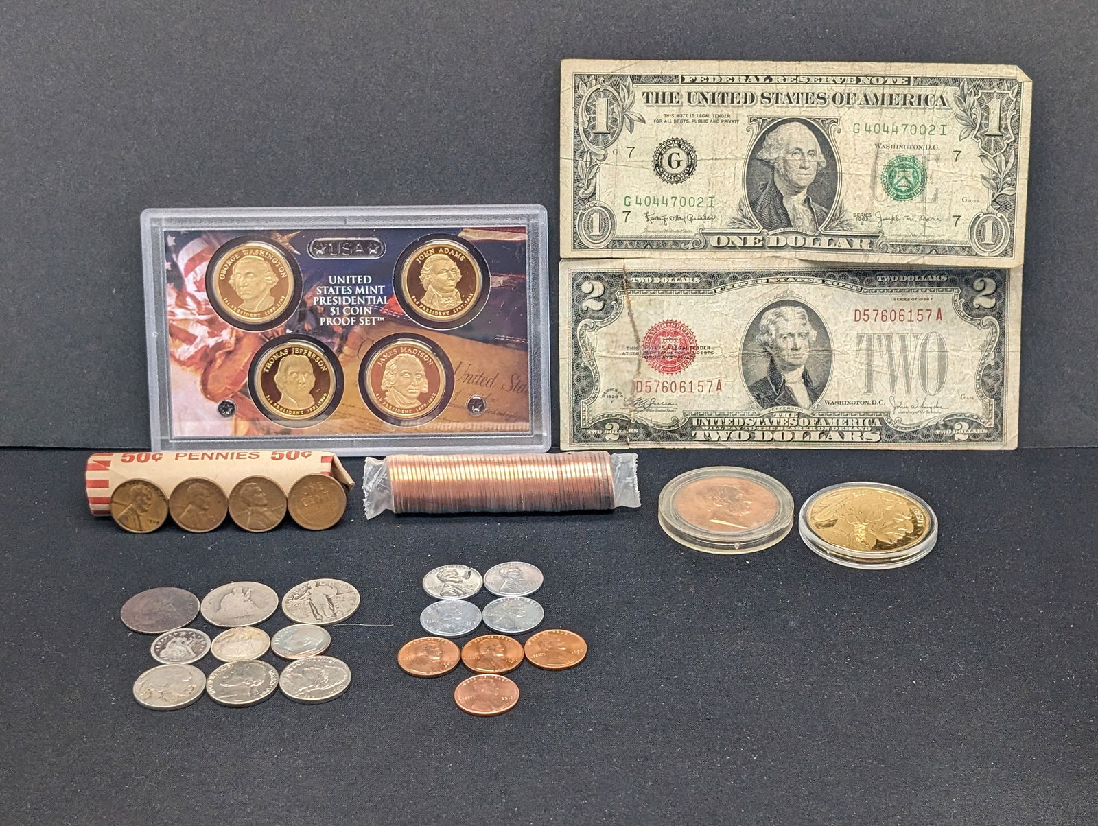 Large Grab Bag of U.S. Coins, Banknotes & Medals (1 of 14)
