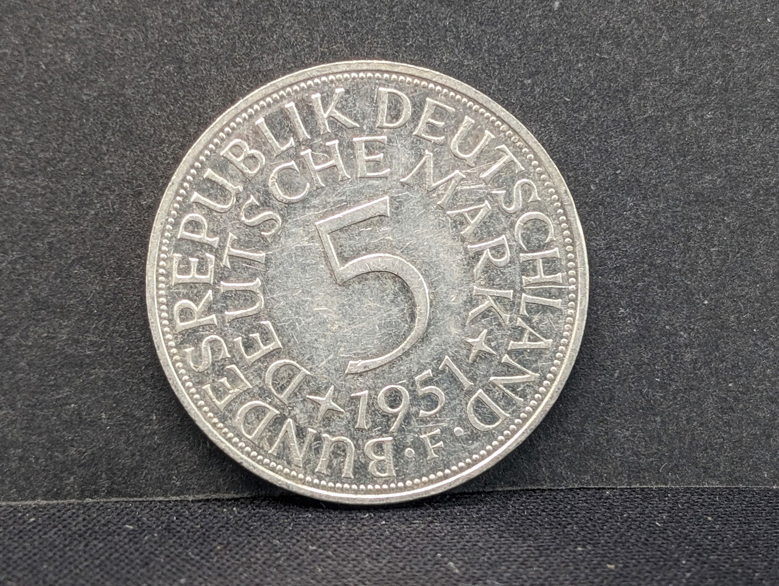 1951-F German 5 Marks Silver Coin (1 of 2)