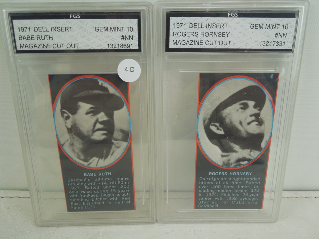 1971 Dell Inserts Babe Ruth & Roger Hornsby - FGS Slabbed: 1971 Dell Inserts Babe Ruth & Roger Hornsby - FGS Slabbed