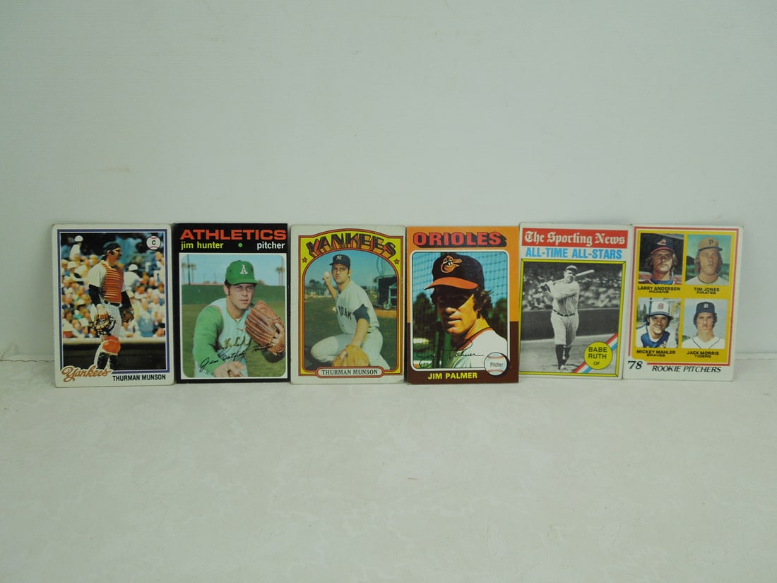 1970s Topps Baseball Lot of 6 - Varying Conditions - Babe Ruth, Thurman Munson, Jack Morris RC (1 of 7)