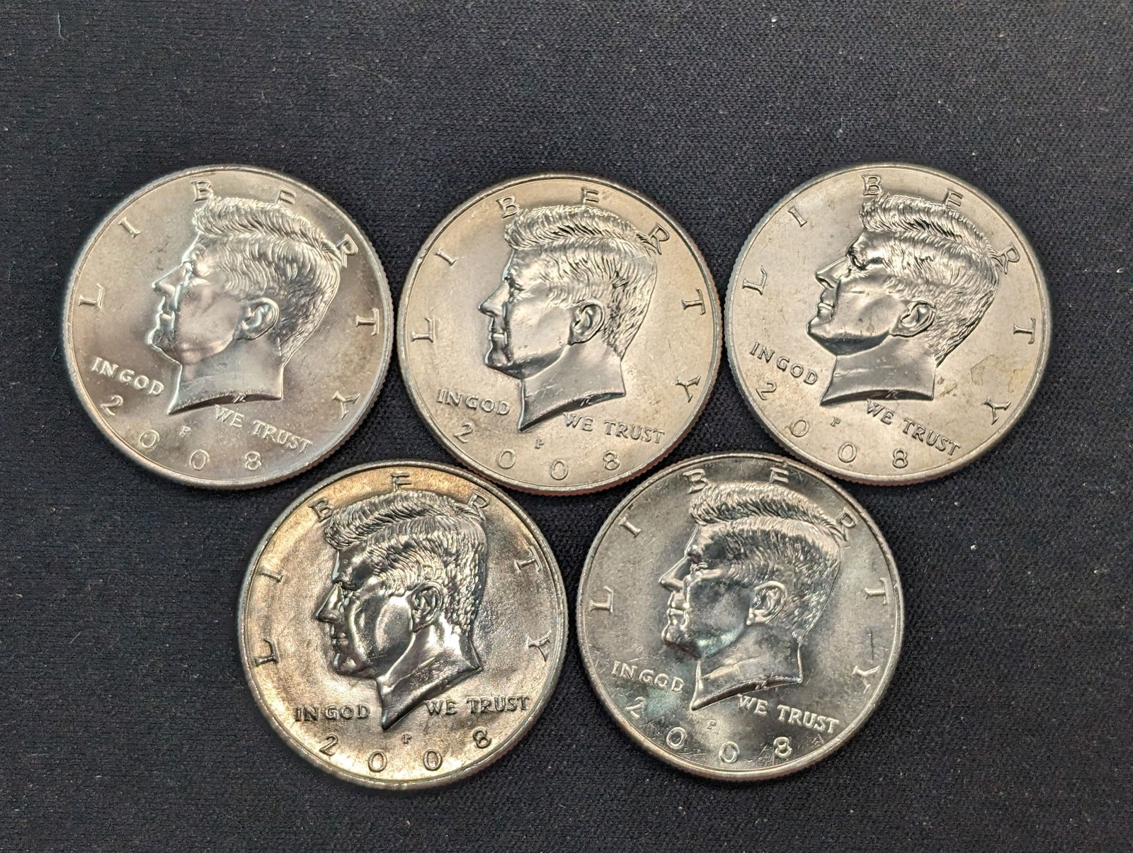(5) 2008-P Clad Kennedy Half Dollars Uncirculated From Canvas Mint Bag (1 of 2)