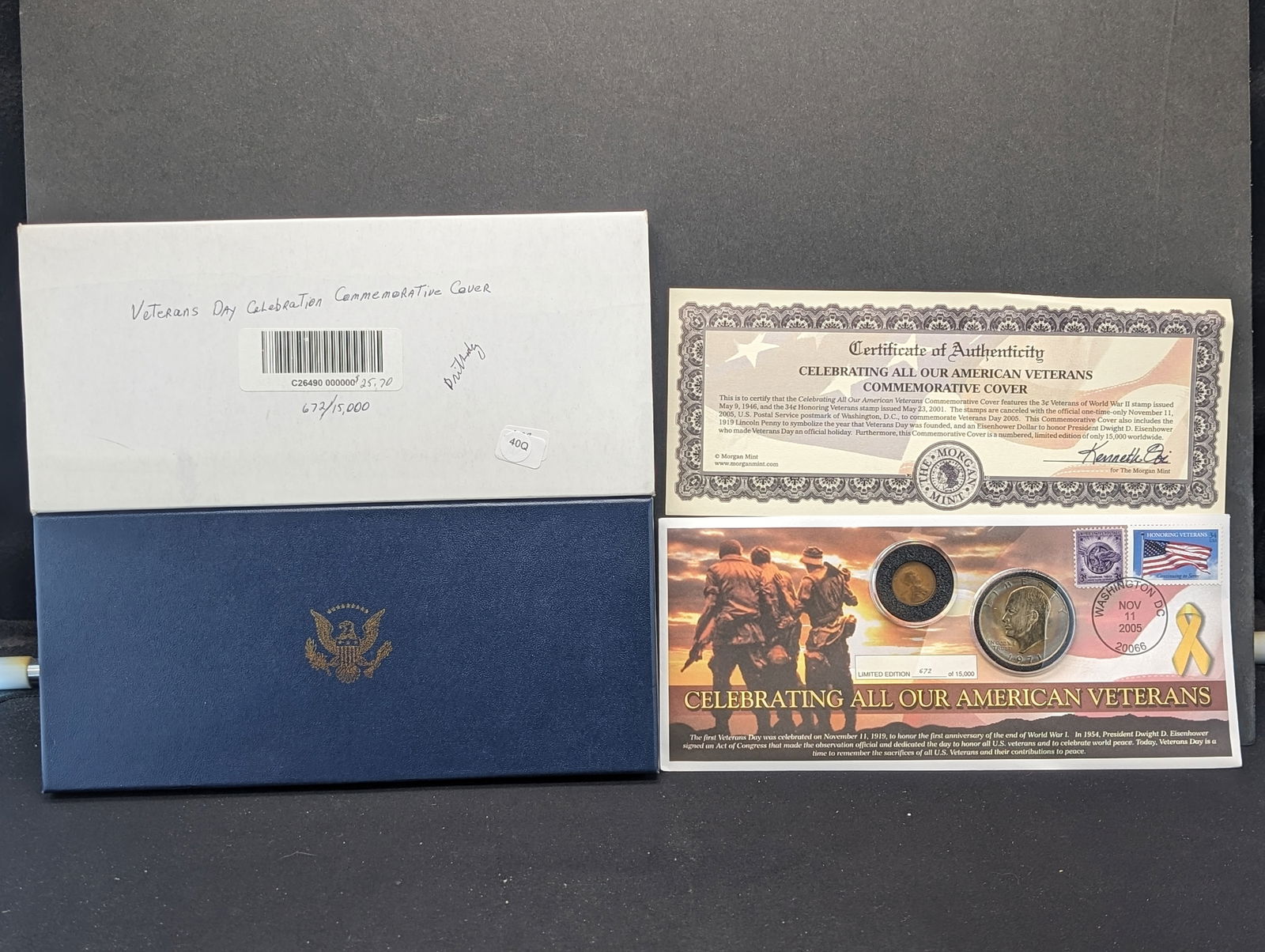 Veterans Day Celebration Commemorative Cover-1919 Wheat Cent. 1971 Ike Dollar, 2 Stamps (1 of 7)