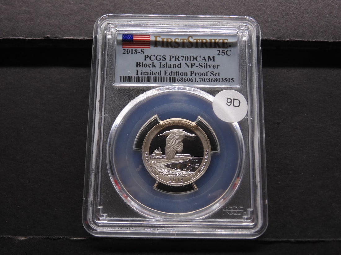 2018-S Silver Block Island NP Quarter. First Strike.  PCGS PR70DCAM. Limited Ed. Proof Set. (1 of 4)
