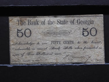 1861 State Of Georgia 50c Note.  Circulated.