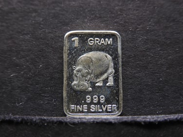 .999 Fine Silver Fractional Bar, Hippo