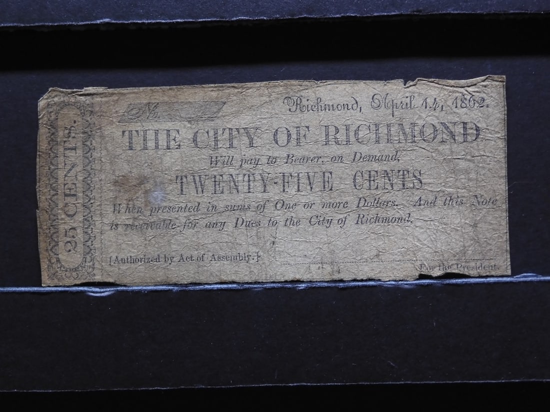1862 Richmond, VA 25c Note.  Circulated. (1 of 3)