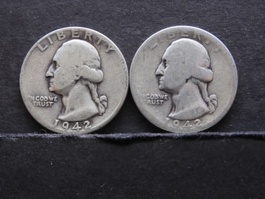 (2) 1942 90% Silver Washington Quarters