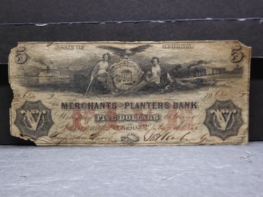 1856 Merchants & Planters Bank.  $5 Note.  Savannah, GA.  Circulated.