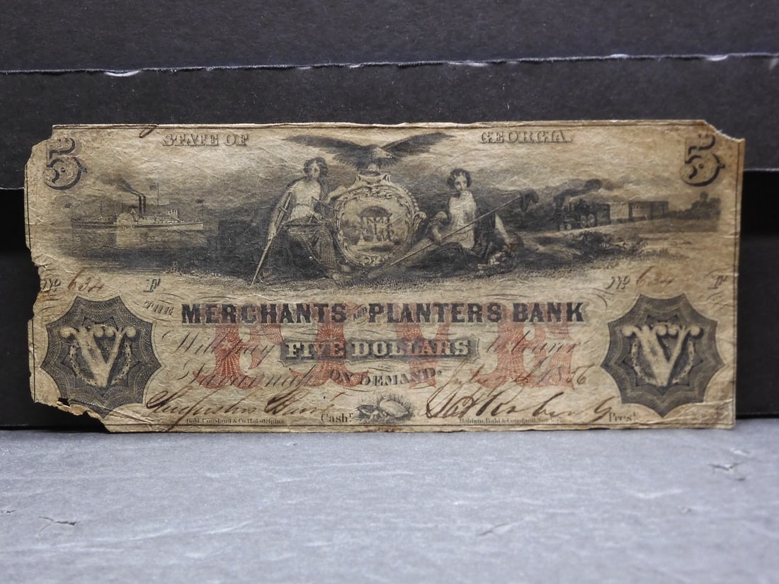 1856 Merchants & Planters Bank.  $5 Note.  Savannah, GA.  Circulated. (1 of 3)