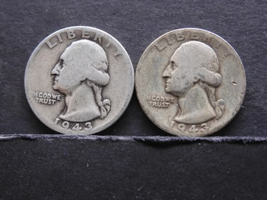 1943-P+D 90% Silver Washington Quarters