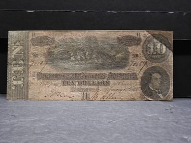 1864 $10 Confederate Note.  Circulated.