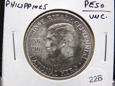 1961 Philippines Silver Half Peso.  UNC.