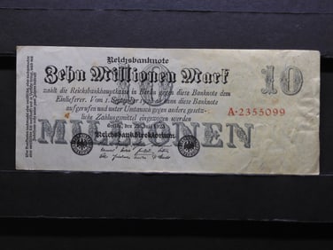 1923 Germany Post WWI 10 Million Reichsbanknote. Scarce Inflation Note