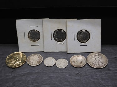 90% Silver U.S. Coins.  2 - Halves, 2 Quarters, + 5 Dimes.