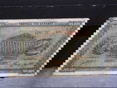 1944 Greece 100000 Drachmai Note. Scarce WWII Issue