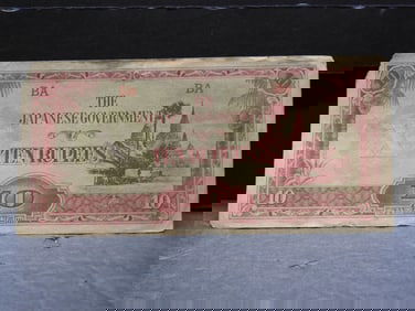 Japanese Invasion 10 Rupees WWII Currency Note Scarce