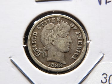 1898 Barber Dime.  VF.