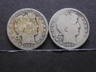 (2) 1906 Barber Half Dollars
