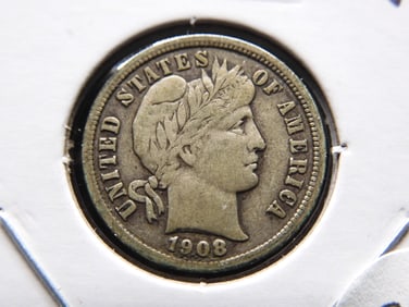1908-D Barber Dime.  VF.