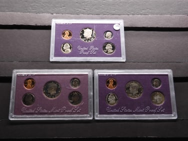 3 - U.S. Mint Proof Sets. 1987-S, 1988-S, and 1989-S.