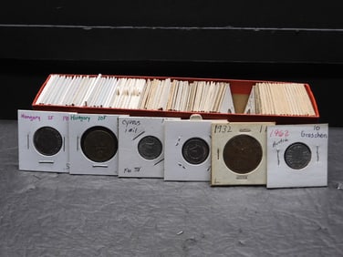 Box Of 90+ World Coins. Circulated. No Silver.