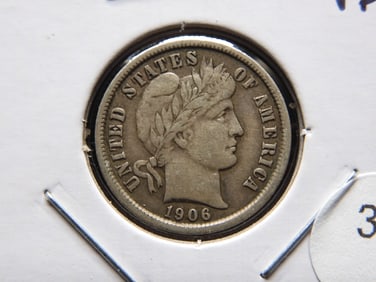 1906 Barber Dime. VF.