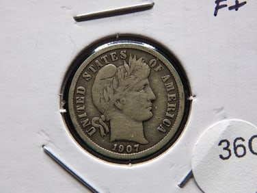 1907 Barber Dime. Fine+.