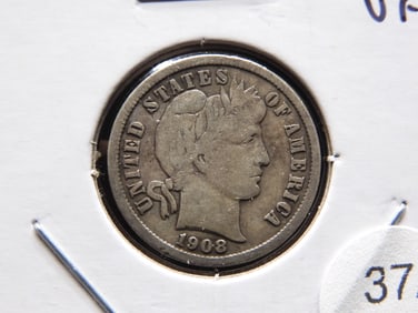 1908-D Barber Dime.  VF.