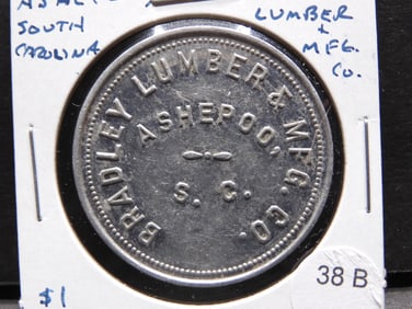 Ashepoo, South Carolina. Bradley Lumber & Mfg. Co.  Good For $1 Token.