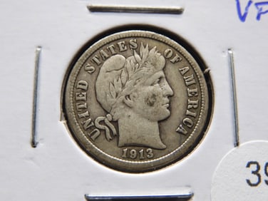 1913 Barber Dime. VF.