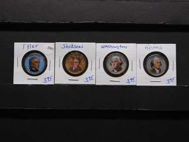 (4) Colorized Presidential Dollars- Washington, Adams, Jackson, Tyler
