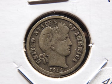1914 Barber Dime.   Fine.