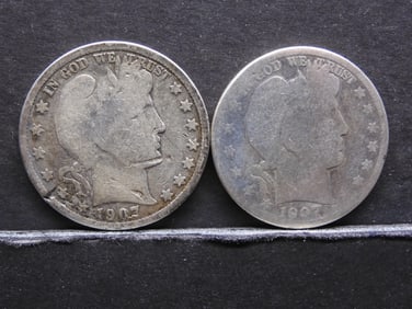 (2) 1907-D Damaged Barber Half Dollars