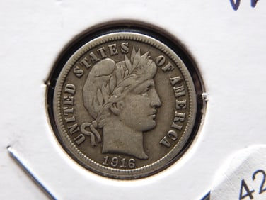1916 Barber Dime.  VF.