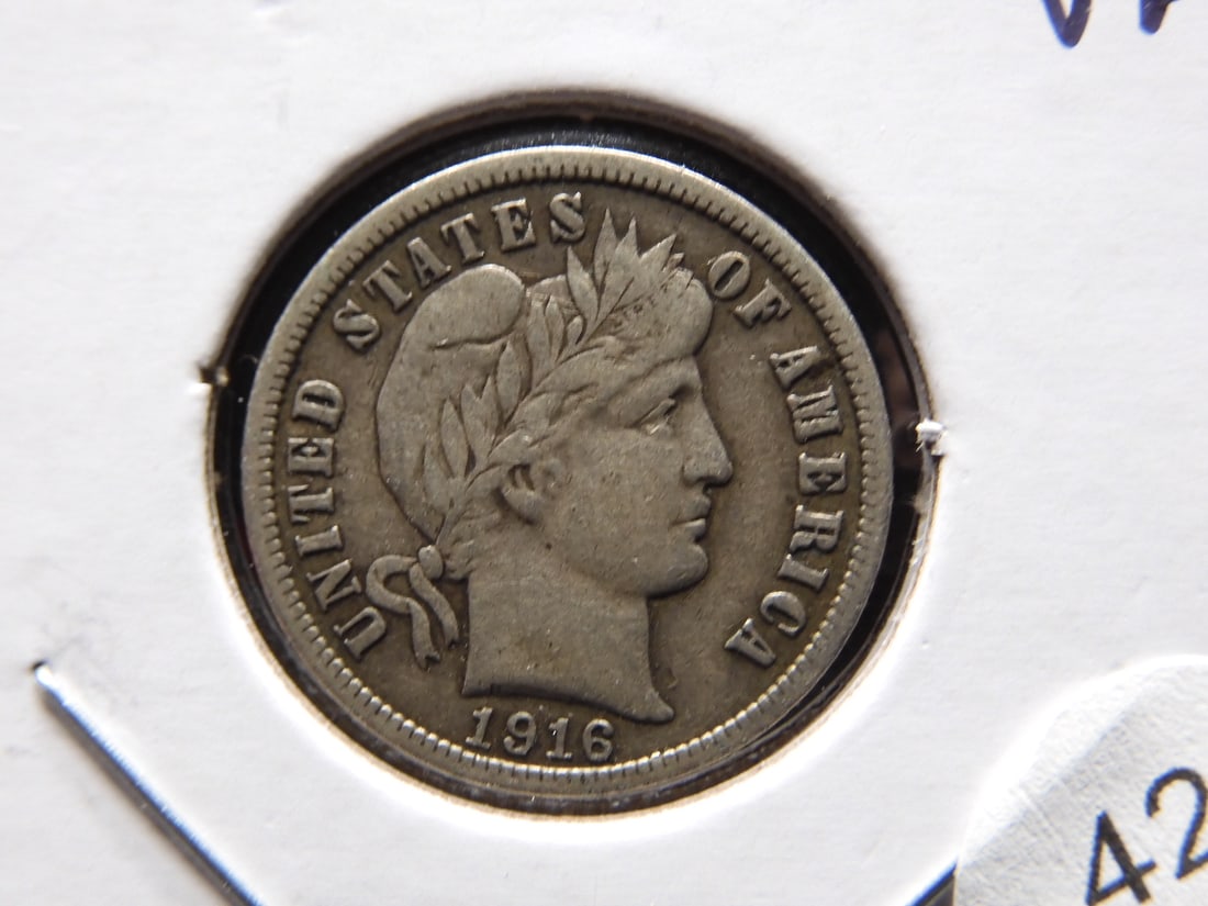 1916 Barber Dime.  VF. (1 of 3)