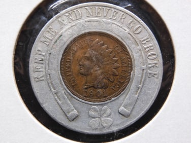 "Drink Indianapolis Beer". A. Steinmetz, Agt.  Peru, Indiana. Encased 1901 One Cent.