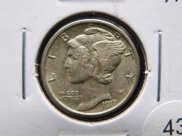 1917-S Mercury Dime.  AU+.