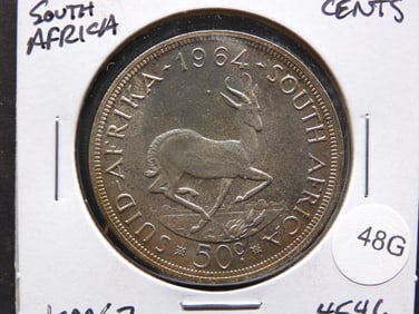 1964 South Africa 50 Cents, 50% Silver. GEM UNC