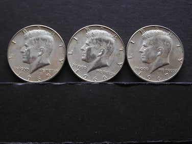 1965, 1966, 1967 40% Silver Kennedy Half Dollars