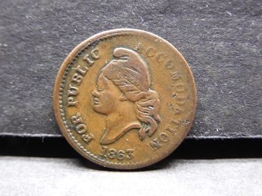 1863 Civil War Token.  For Public Accommodation.  United States Copper.