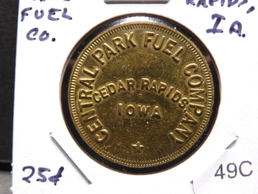 Central Park Fuel Co.  Cedar Rapids, Iowa.  25c Token.