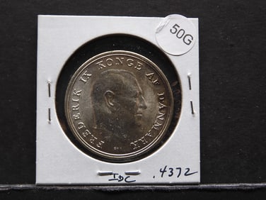 1964 Denmark 5 Kroner, 80% Silver. GEM BU