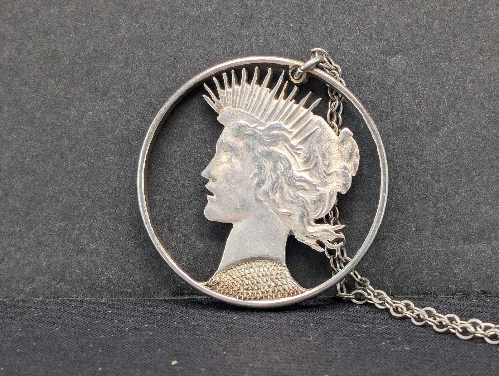 Sterling Silver Necklace and Peace Silver Dollar Cut Out: Sterling Silver Necklace and Peace Silver Dollar Cut Out