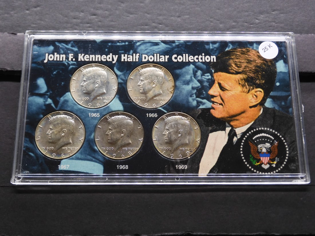 JFK Half Dollar Collection- 1965, 66, 67, 68-D, 69-D 40% Silver Half Dollars in Holder (1 of 2)