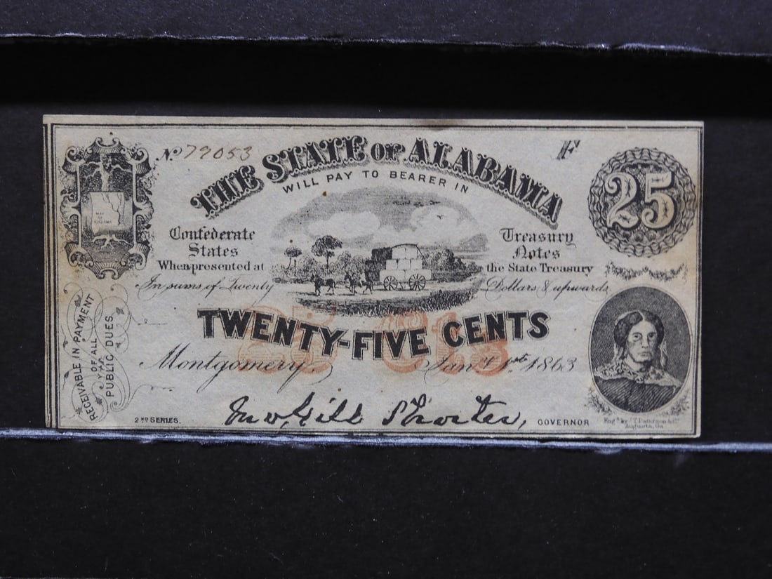 1863 Alabama 25 Cent Note. Civil War vintage. Crisp New. Nice. (1 of 3)