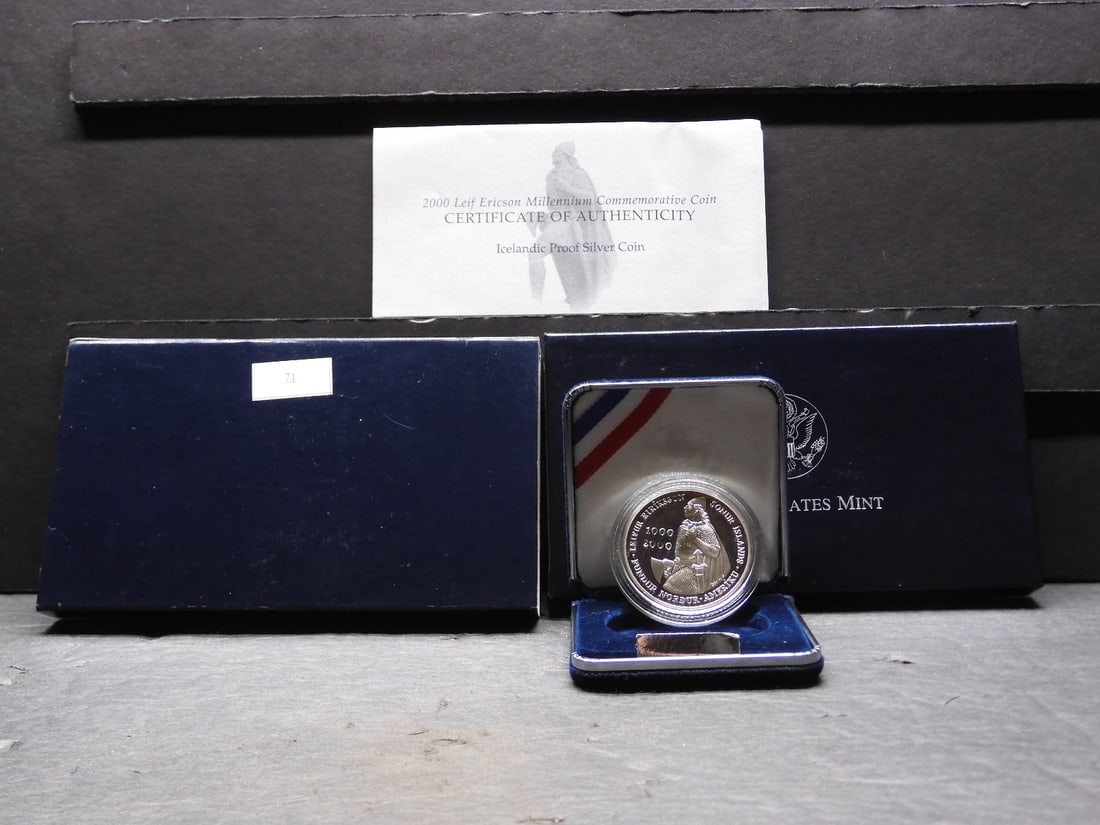 2000-P PROOF Lief Ericson Millenium Comme Silver Dollar in OGP w/ COA (1 of 4)