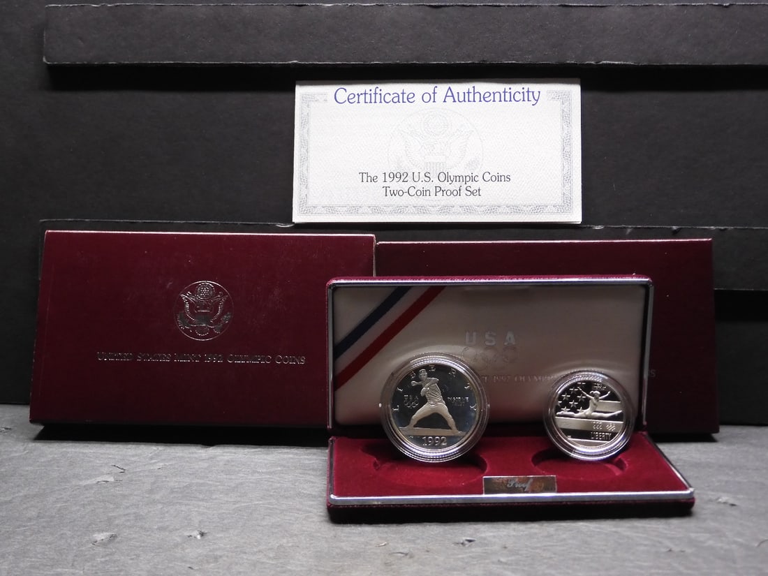 1992-S PROOF U.S. Olympic - Baseball & Gymnast Commem 2-Coin Set in OGP w/ COA (1 of 4)