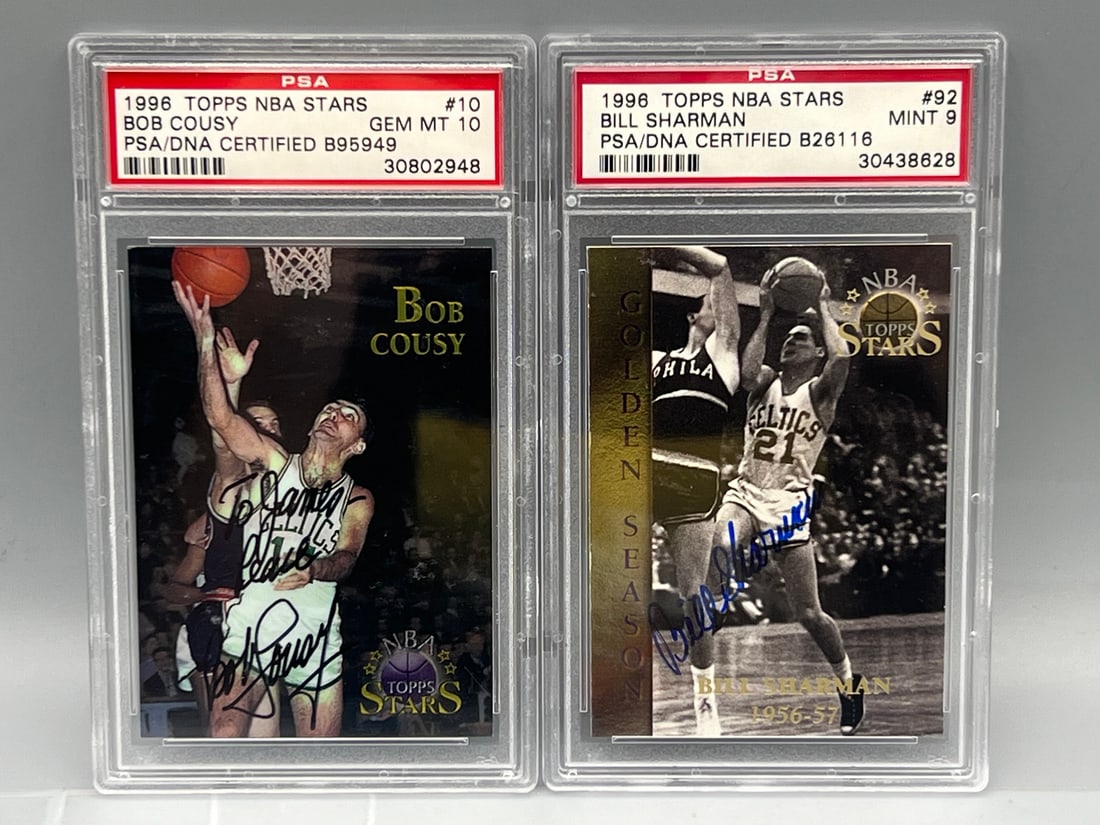 1996 Topps NBA Stars Bob Cousy PSA/DNA Certified Auto #10 PSA Gem Mint 10 & Bill Sharman PSA/DNA (1 of 2)