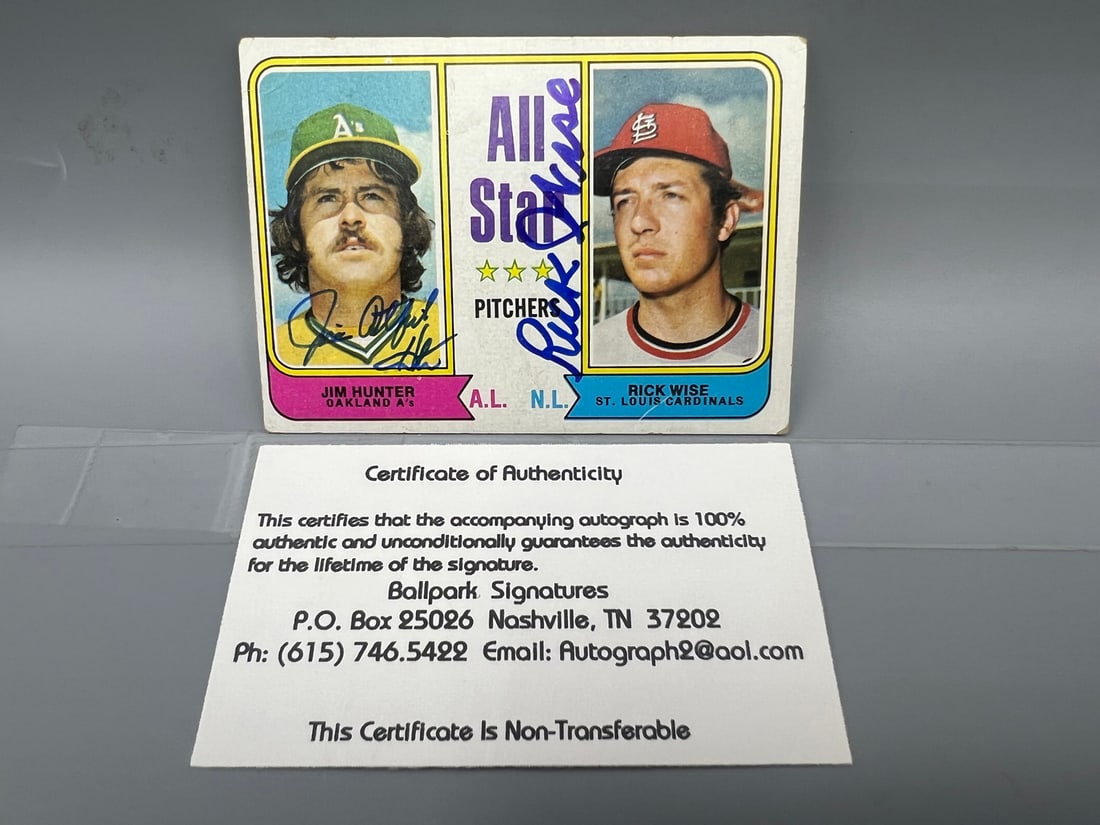 1974 Topps Jim Hunter & Rick Wise Dual Hand Signed On Card Auto W/ COA (1 of 4)