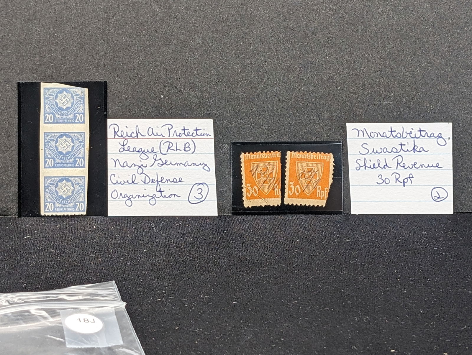 (2) 30 Rpf German Symbol/Shield Stamps + (3) RLB Germany Civil Defense Stamps (1 of 3)